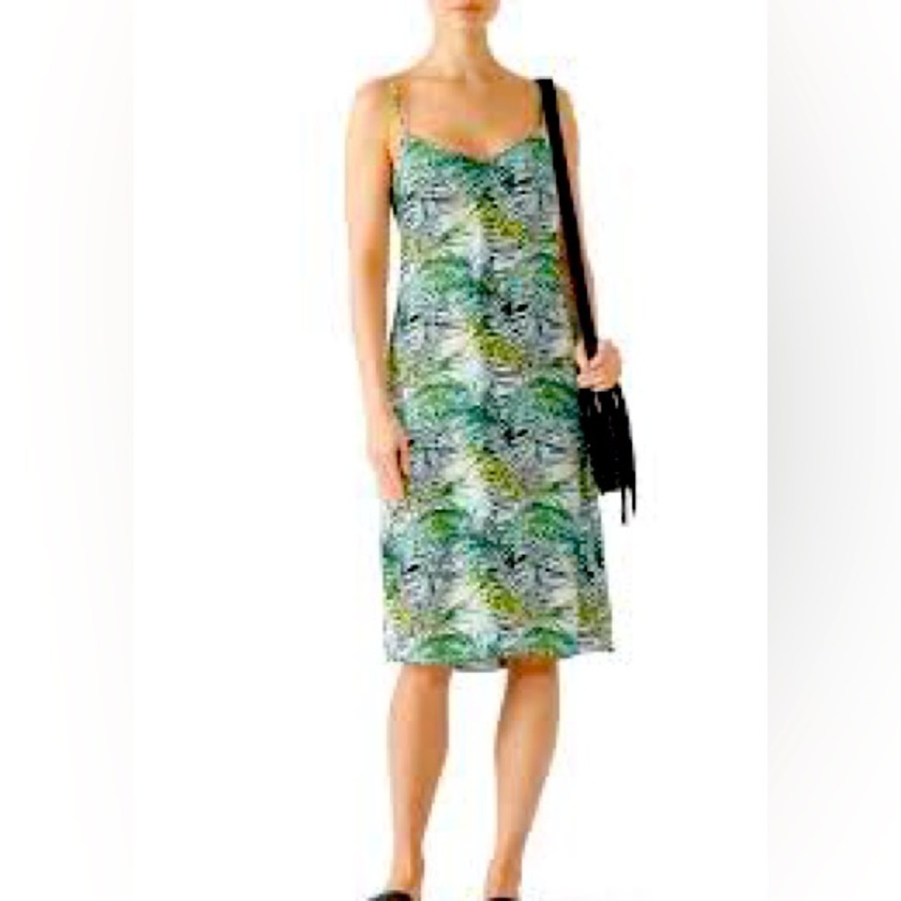 RTR Louna Dana Green & White Palm Printed Sleeveless V Neck Midi Dress Sz XL